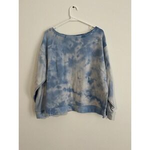 Splendid Womens Blue Tie Dye Thermal Waffle Knit Sweatshirt XL Pullover Relaxed